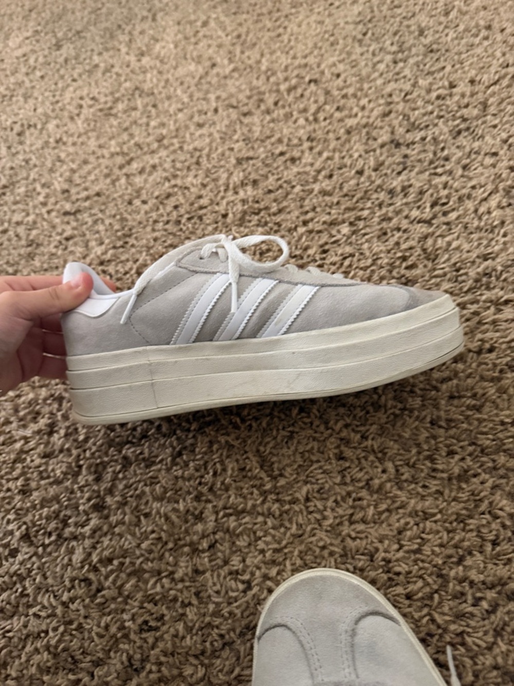 adidas Gazelles Women’s Platform Suede Sneaker in Light Gray and White